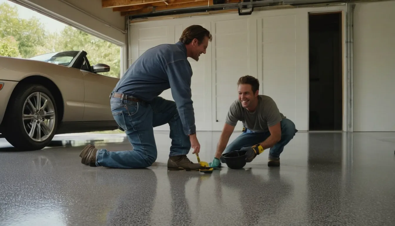 Independent provider applying epoxy coating to a garage floor near Elgin