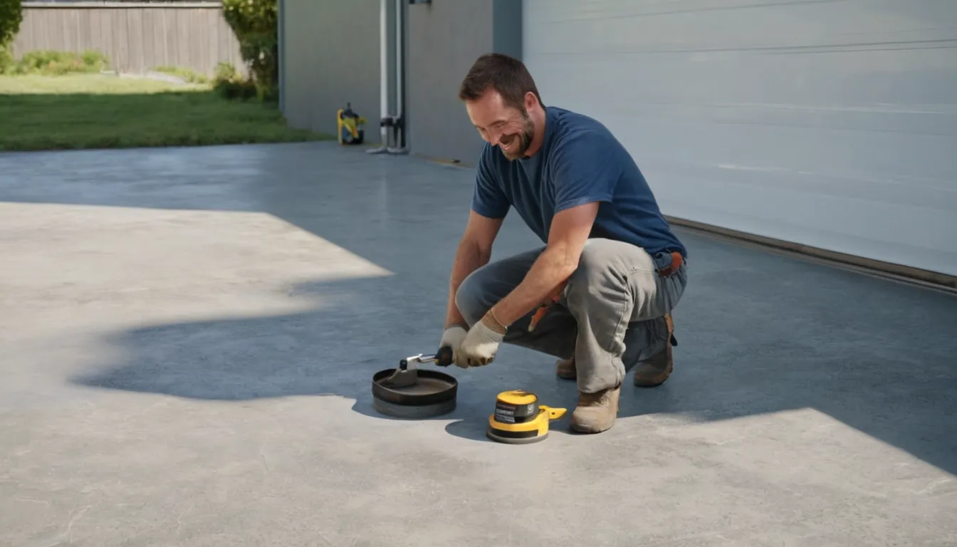 A provider checking a concrete garage slab before coating in the Elgin area