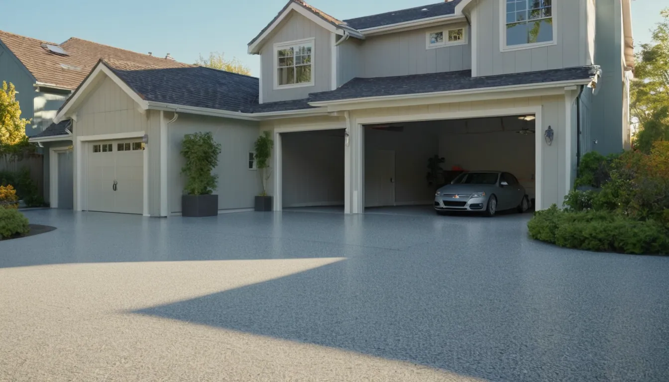 A freshly coated garage floor in a Elgin home with a car parked on it